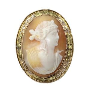 Antique 10K Cameo Brooch Pendant